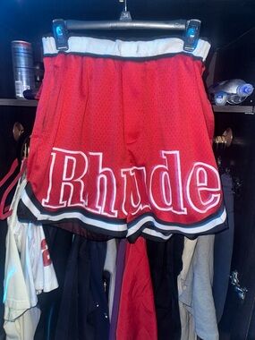 Rhude Red Mesh Basketball Shorts with Black & White Trim